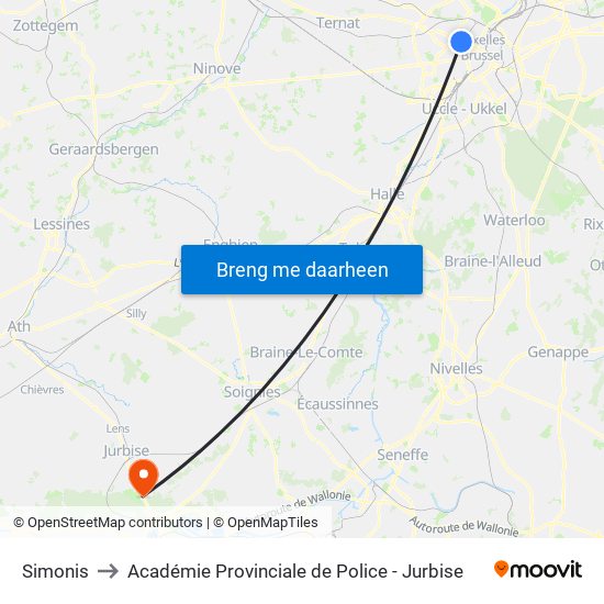 Simonis to Académie Provinciale de Police - Jurbise map
