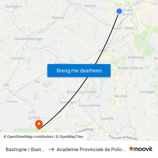 Bastogne / Bastenaken to Académie Provinciale de Police - Jurbise map
