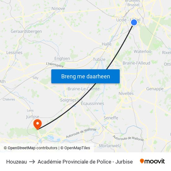 Houzeau to Académie Provinciale de Police - Jurbise map