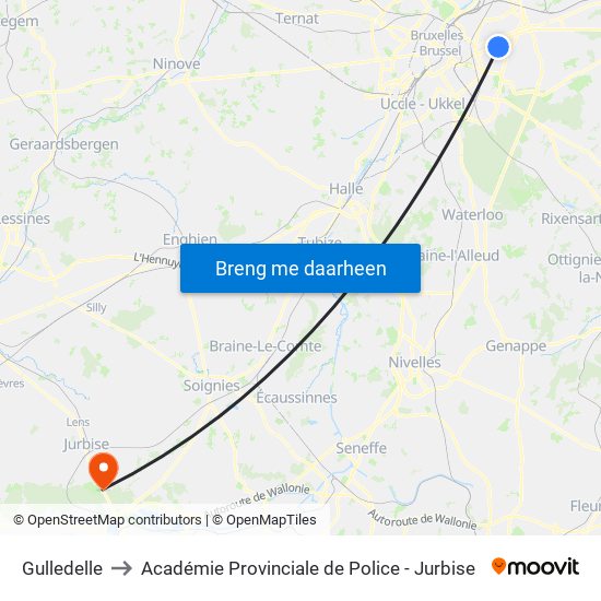 Gulledelle to Académie Provinciale de Police - Jurbise map