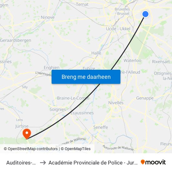 Auditoires-Ucl to Académie Provinciale de Police - Jurbise map