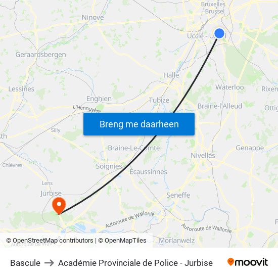 Bascule to Académie Provinciale de Police - Jurbise map