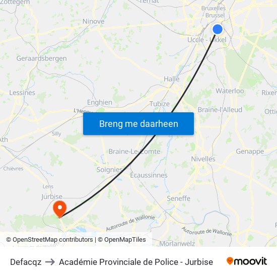 Defacqz to Académie Provinciale de Police - Jurbise map