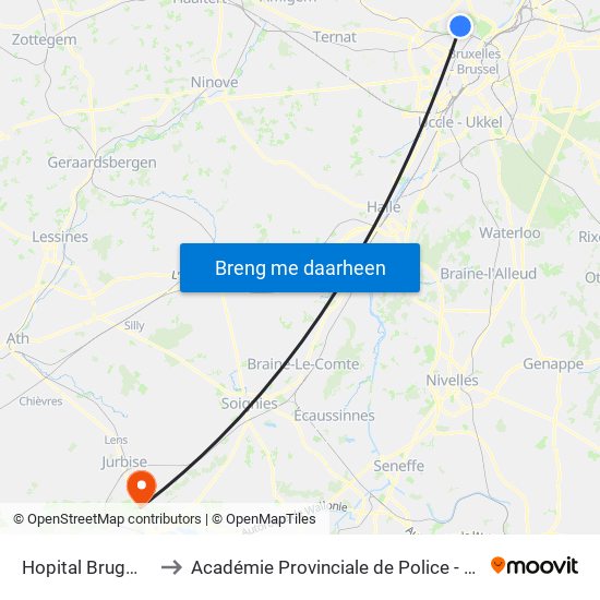 Hopital Brugmann to Académie Provinciale de Police - Jurbise map