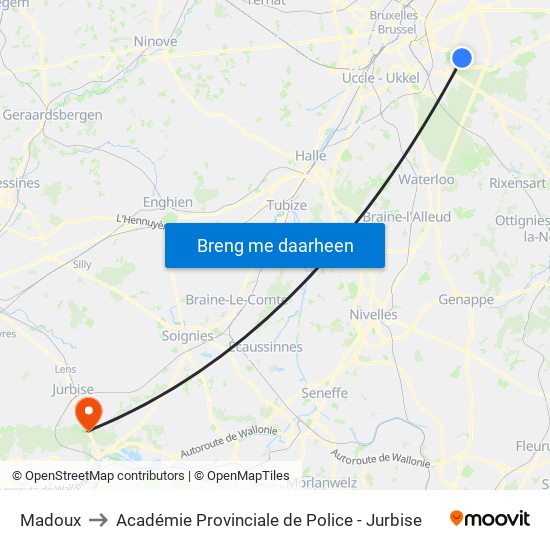 Madoux to Académie Provinciale de Police - Jurbise map