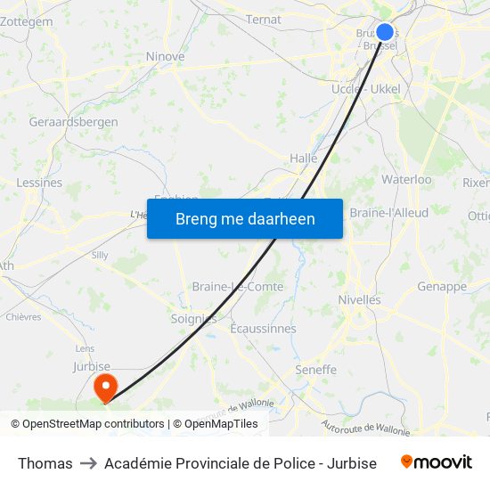 Thomas to Académie Provinciale de Police - Jurbise map
