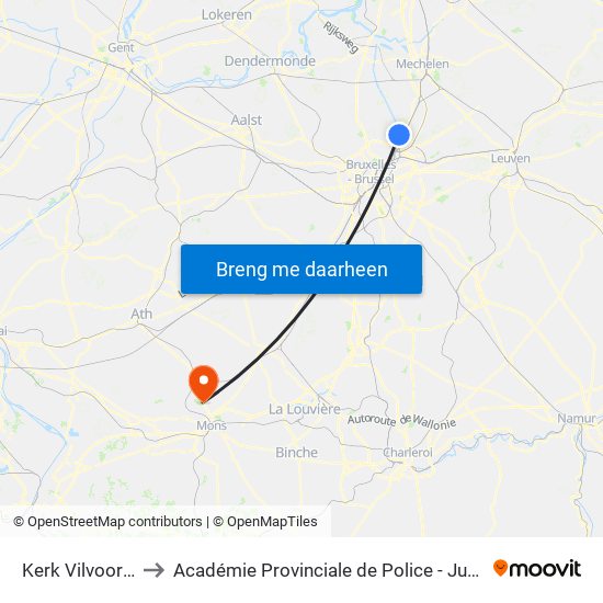 Kerk Vilvoorde to Académie Provinciale de Police - Jurbise map