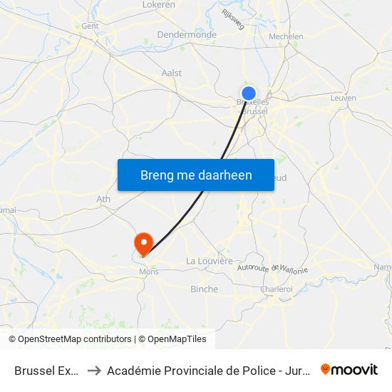 Brussel Expo to Académie Provinciale de Police - Jurbise map