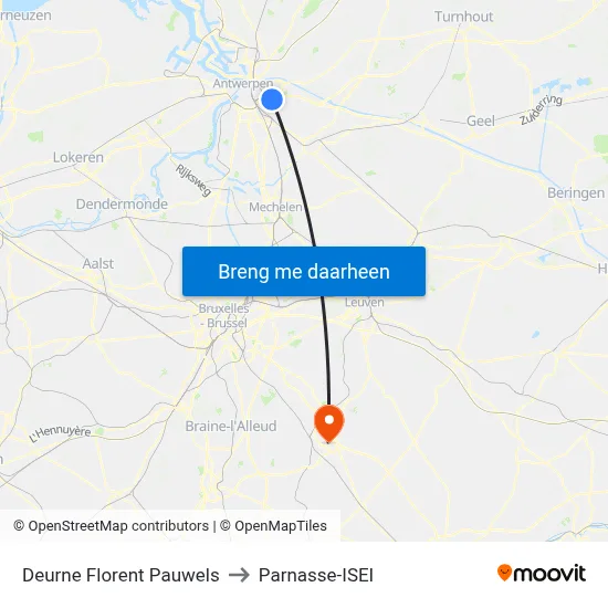 Deurne Florent Pauwels to Parnasse-ISEI map