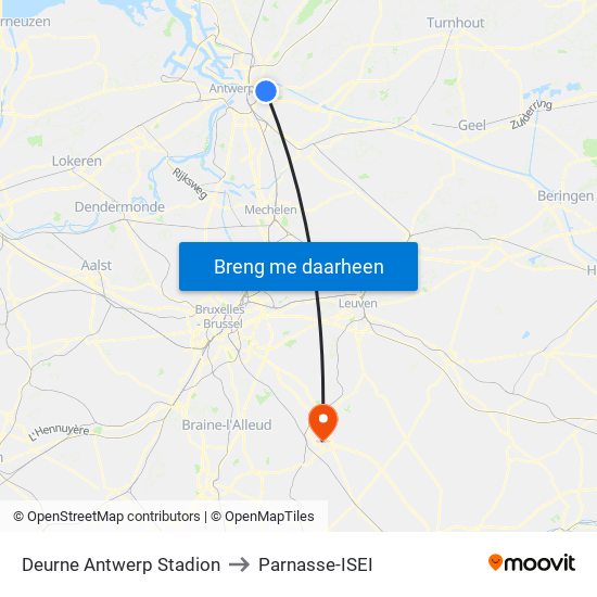 Deurne Antwerp Stadion to Parnasse-ISEI map