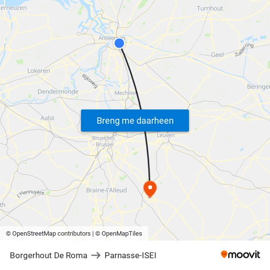 Borgerhout De Roma to Parnasse-ISEI map