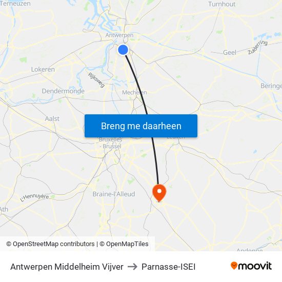 Antwerpen Middelheim Vijver to Parnasse-ISEI map