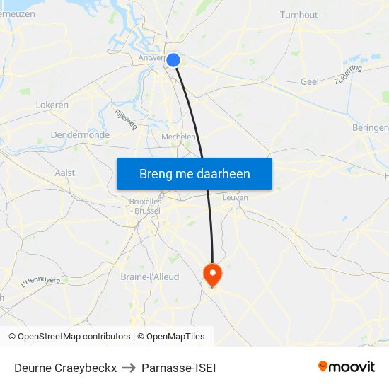 Deurne Craeybeckx to Parnasse-ISEI map