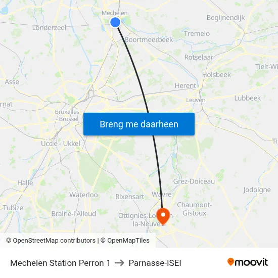 Mechelen Station Perron 1 to Parnasse-ISEI map
