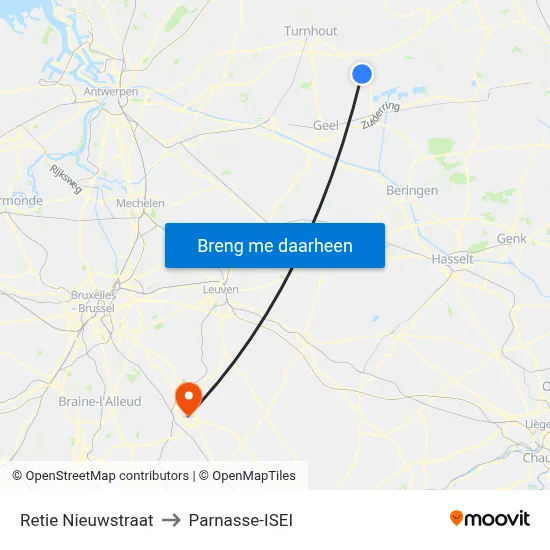 Retie Nieuwstraat to Parnasse-ISEI map
