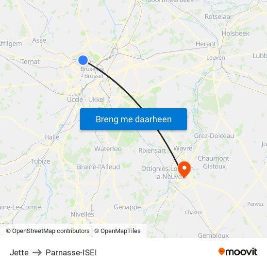 Jette to Parnasse-ISEI map
