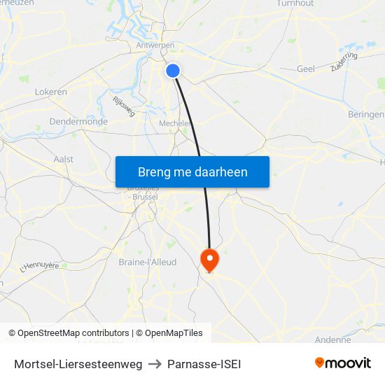 Mortsel-Liersesteenweg to Parnasse-ISEI map