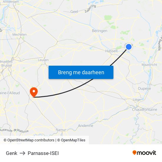 Genk to Parnasse-ISEI map