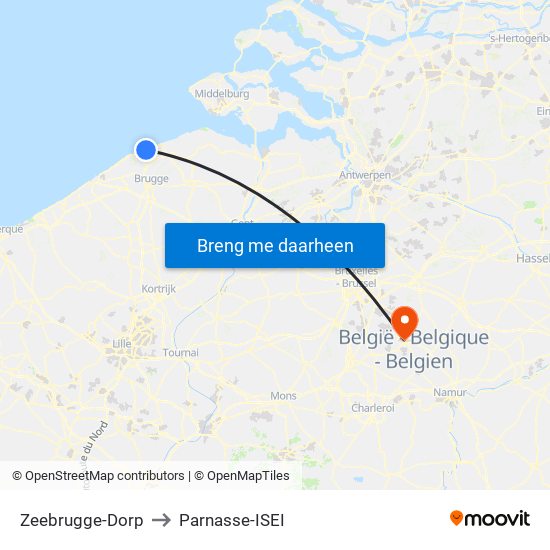Zeebrugge-Dorp to Parnasse-ISEI map