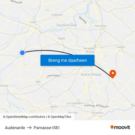 Audenarde to Parnasse-ISEI map