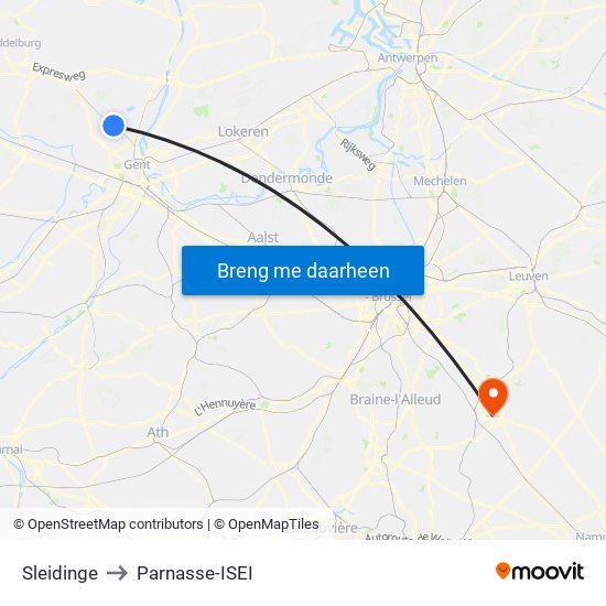 Sleidinge to Parnasse-ISEI map