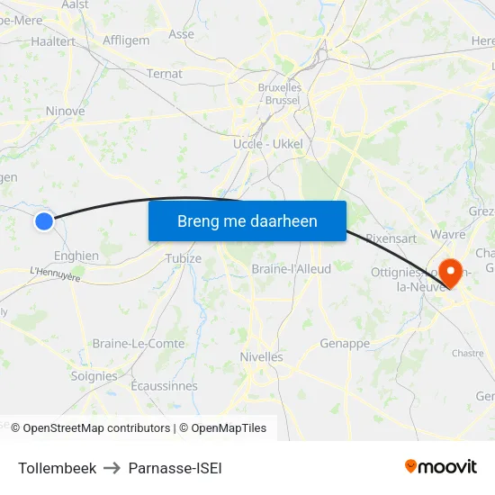 Tollembeek to Parnasse-ISEI map