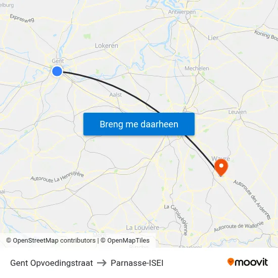 Gent Opvoedingstraat to Parnasse-ISEI map