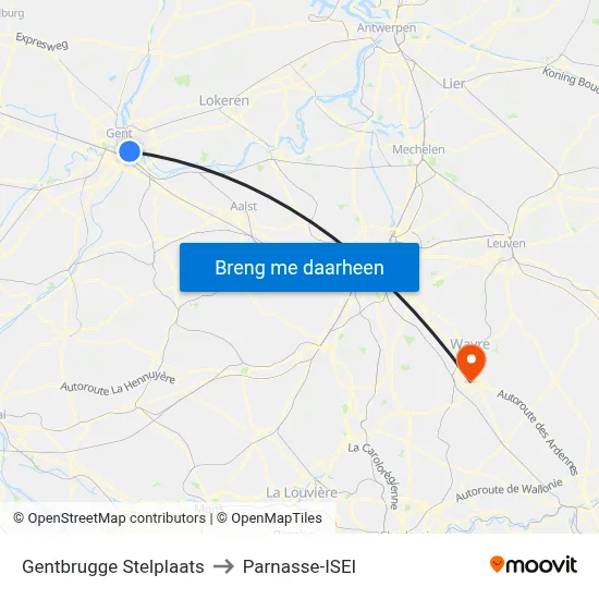 Gentbrugge Stelplaats to Parnasse-ISEI map