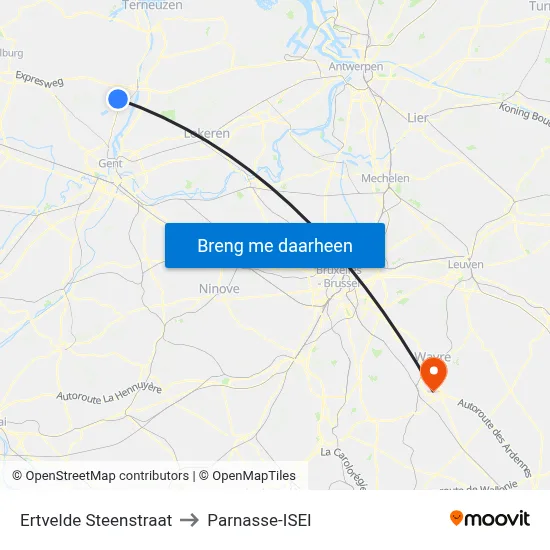 Ertvelde Steenstraat to Parnasse-ISEI map