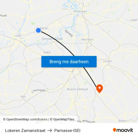 Lokeren Zamanstraat to Parnasse-ISEI map