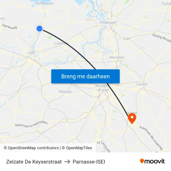 Zelzate De Keyserstraat to Parnasse-ISEI map
