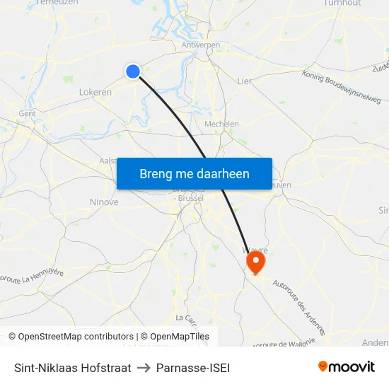 Sint-Niklaas Hofstraat to Parnasse-ISEI map
