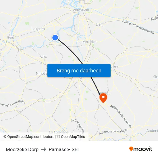 Moerzeke Dorp to Parnasse-ISEI map