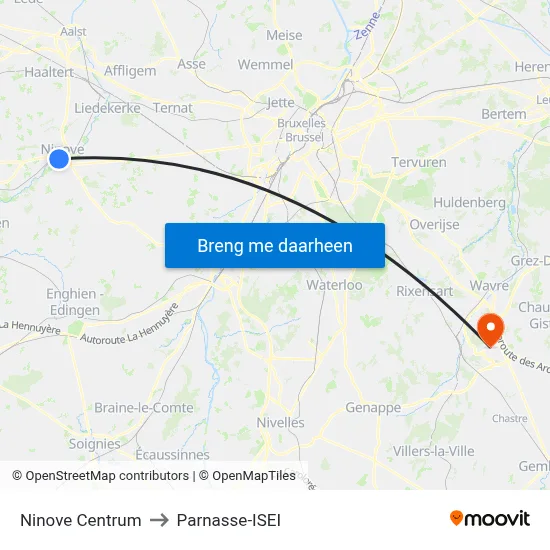 Ninove Centrum to Parnasse-ISEI map