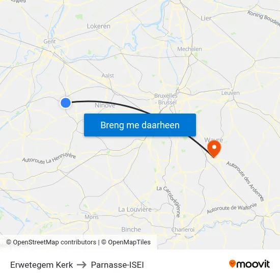 Erwetegem Kerk to Parnasse-ISEI map