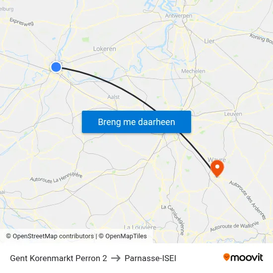 Gent Korenmarkt Perron 2 to Parnasse-ISEI map