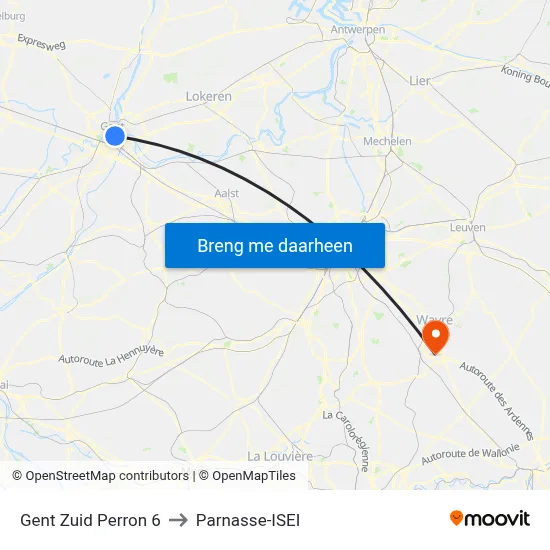 Gent Zuid Perron 6 to Parnasse-ISEI map