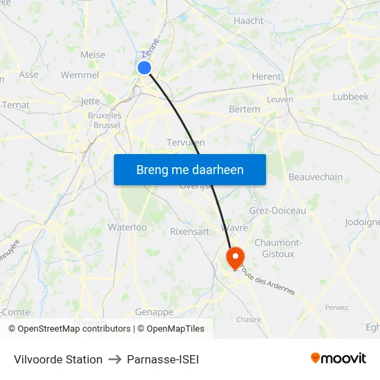 Vilvoorde Station to Parnasse-ISEI map