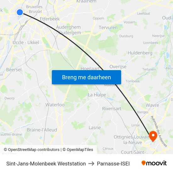 Sint-Jans-Molenbeek Weststation to Parnasse-ISEI map