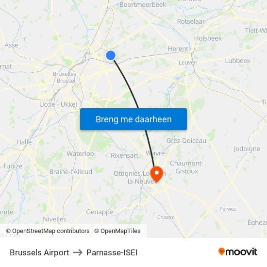 Brussels Airport to Parnasse-ISEI map