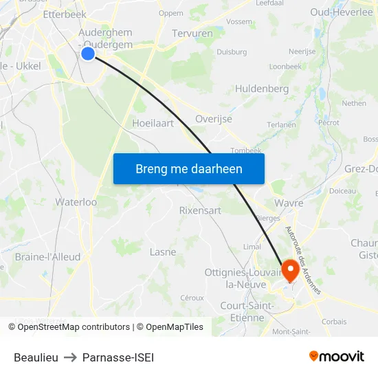 Beaulieu to Parnasse-ISEI map