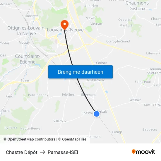 Chastre Dépôt to Parnasse-ISEI map