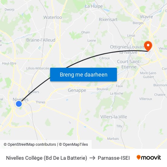 Nivelles Collège (Bd De La Batterie) to Parnasse-ISEI map