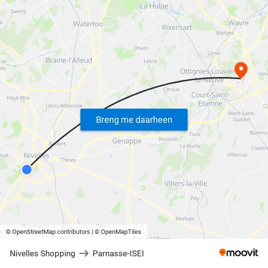 Nivelles Shopping to Parnasse-ISEI map