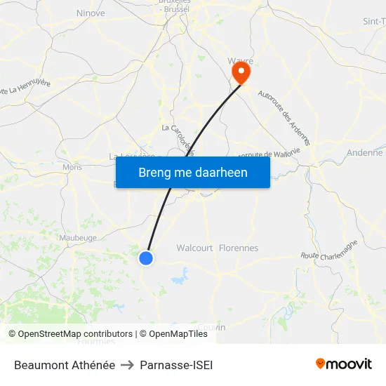 Beaumont Athénée to Parnasse-ISEI map