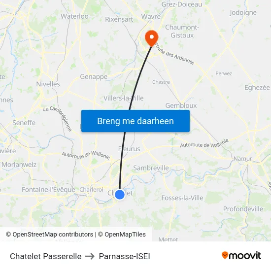 Chatelet Passerelle to Parnasse-ISEI map