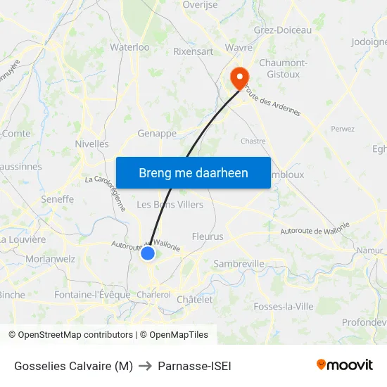 Gosselies Calvaire (M) to Parnasse-ISEI map