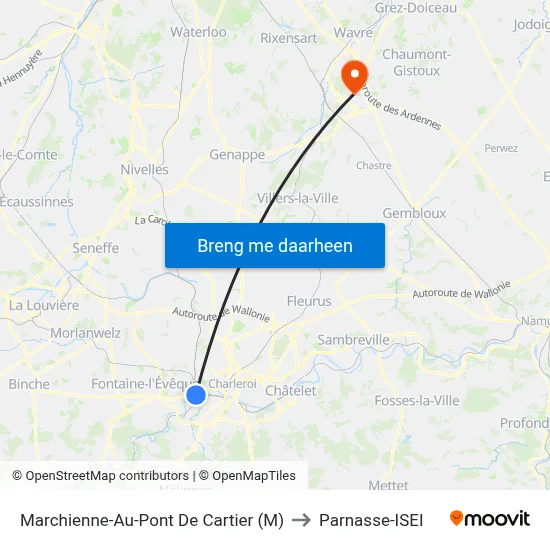 Marchienne-Au-Pont De Cartier (M) to Parnasse-ISEI map