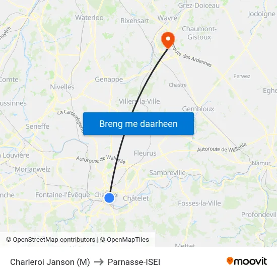 Charleroi Janson (M) to Parnasse-ISEI map