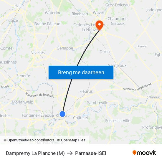 Dampremy La Planche (M) to Parnasse-ISEI map